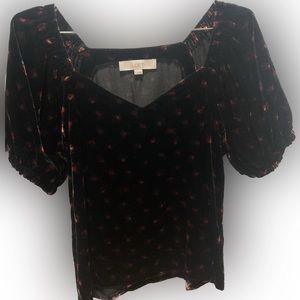 Loft velvet puff sleeve top. Size small